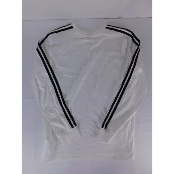 Adidas Shirt Boys L 14/16 White Long Sleeve Stripe Logo Crew Neck Jersey Cotton - Picture 2 of 6